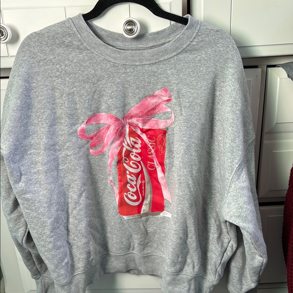 Coca Cola Gray Sweater with Pink Ribbon Design
